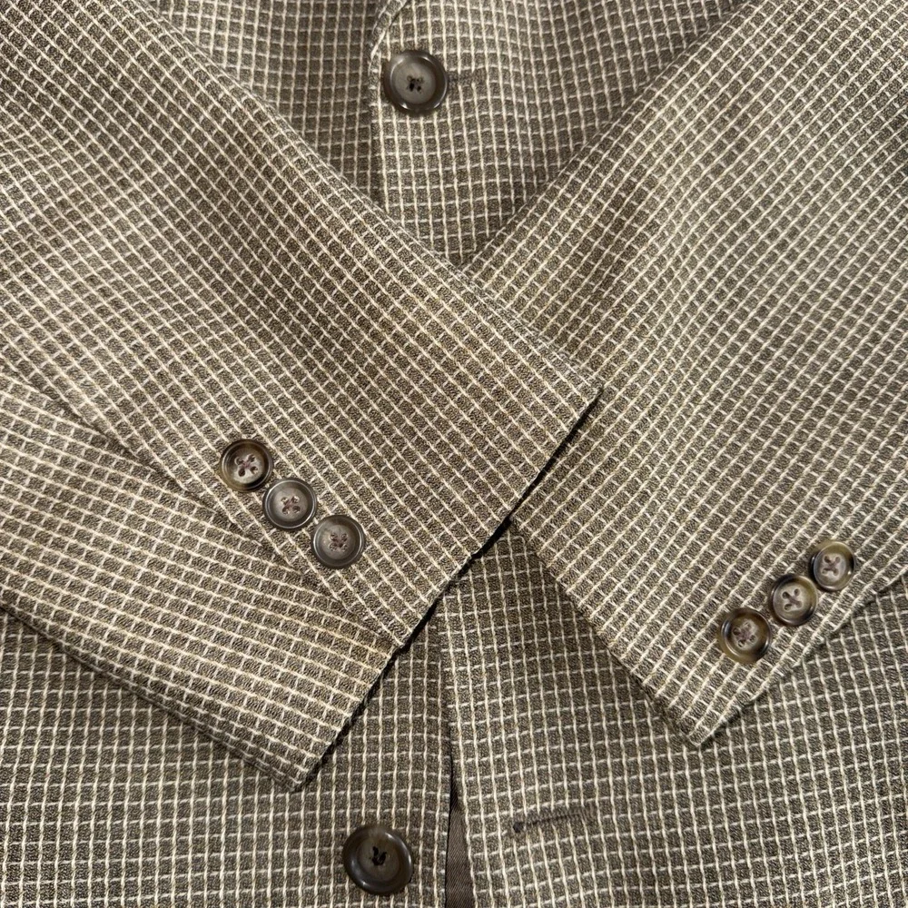 JACK VICTOR‎ Montreal Mens Virgin Wool Grid Tweed Sport Coat Blazer Tan Size 46R